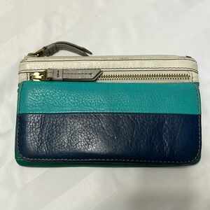 Colourful Fossil Wallet Navy Green and Turquoise